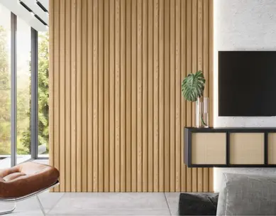Painel ripado instalado pela Cielo Pisos em ambientes modernos.
